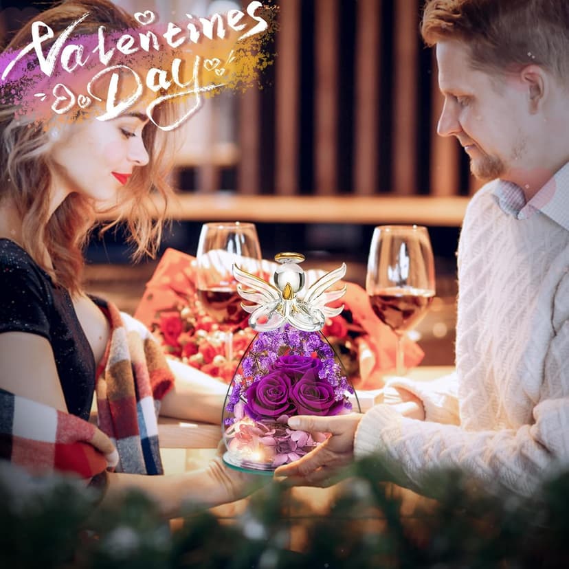 Beferr Birthday Gifts for Women Mom Fresh Flowers for Delivery Prime Forever Preserved Rose in Glass Angel Figurine for Grandma Sister Daughter Wife