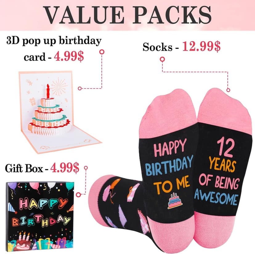 Juesly 5-22 Years Old Birthday Gifts for Girls - Socks for Girls with Pop up Birthday Card, Presents for 5-22 Year Old Grils B0DSC41KYG
