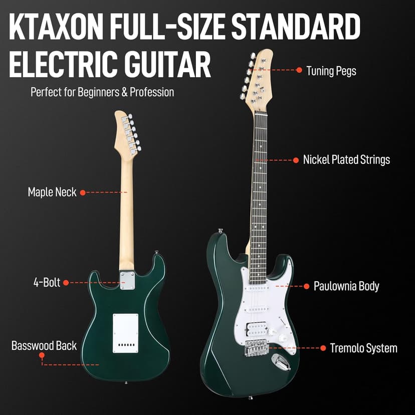 Ktaxon 39 Inch Electric Guitar Kit for Beginner, HSS Pickups 6 String Solid-Body Full Size Adults Electric Guitars W/Amplifier, Bag, Strap, Cable, Accessories - Green