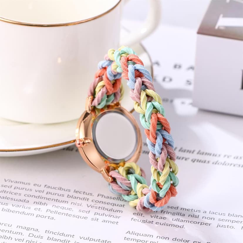 JewelryWe Womens Stretch Band Watches: Analog Quartz Elastic Watch Colorful Weave Rope Expansion Band Wristwatch for Valentine's Day