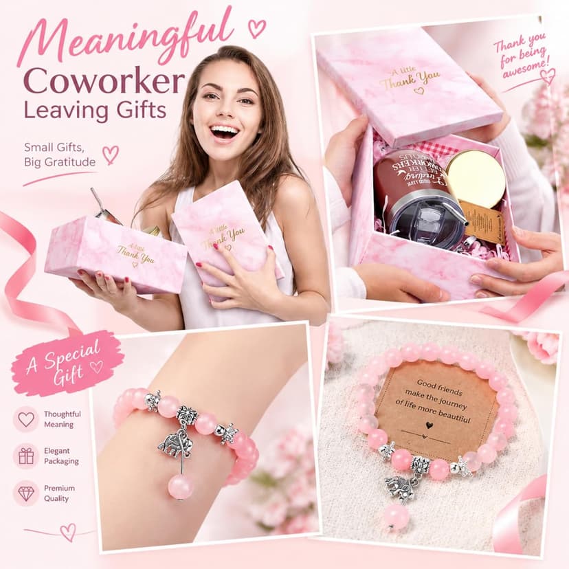 Going Away Beginning Gift Basket for Coworker Leaving, Tumbler, Makeup Bag, Bracelet, Candle, Mirror, Female Boss Teacher Farewell Goodbye Gifts for Coworkers Women, Farewell, Pink B0BJJ5CN36