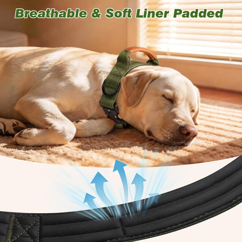 WINGOIN Tactical Dog Collar with AirTag Holder, Heavy Duty Reflective Padded Nylon Collar for Large Dogs, Quick Release Metal Buckle, Dogcollar for Training Walking Hunting, IPX5 Waterproof, Green,L