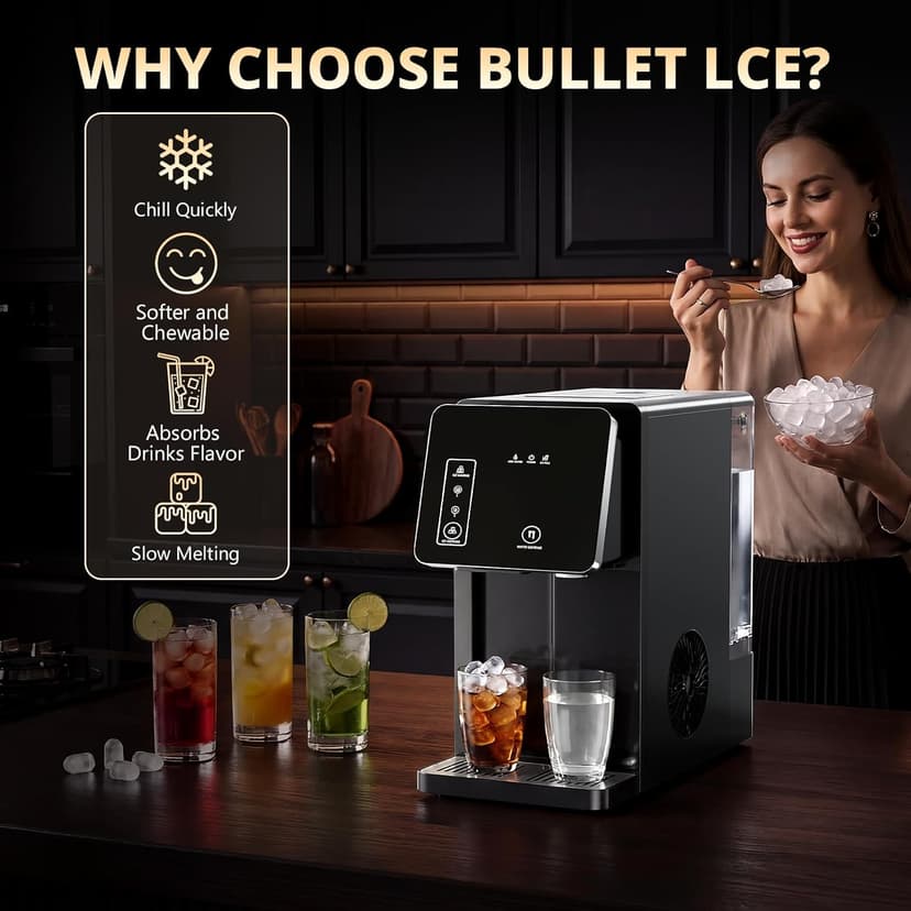 Cowsar 2-in-1 Countertop Ice Maker with Water Dispenser, 26lbs/24H, Fast 9 Ice in 8 Mins, 2 Sizes of Bullet Ice Machine with 3.3L Removable Water Tank for Home, Kitchen,Office