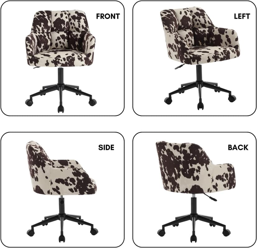 CIMOTA Cow Print Office Chair with Wheels, Height Adjustable Swivel Desk Chair with Arms & Mid Back, Comfy Fabric Vanity Computer Chair for Home Office/Living Room/Bedroom
