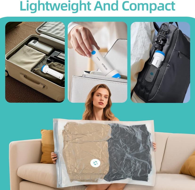 Cordless Electric Vacuum Pump for Vacuum Storage Bags Travel Air Pump, Portable USB Rechargeable Seal & Compression Bag Pump for Clothes, Blankets & Bedding (Storage Bags Not Included)