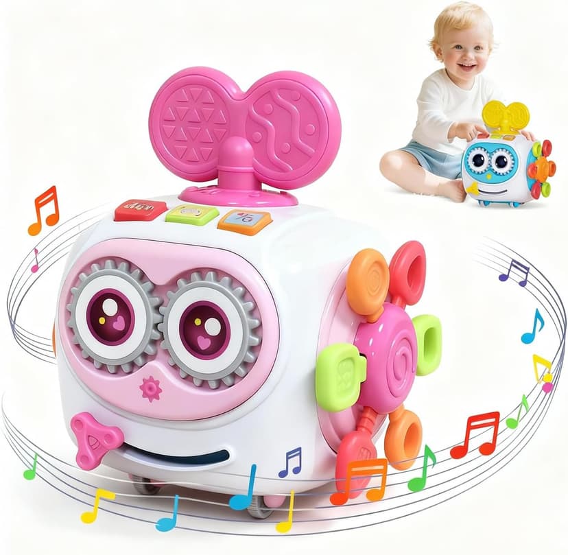 Montessori 6-in-1 Activity Cube, Lights & Sounds, Wheels for Tummy Time & Crawling Training, Birthday Gifts MoraBaby Toys for 1+ Year Old Girl, Musical Busy Cube for Toddlers 1-3 B0FVG81T31