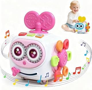 Montessori 6-in-1 Activity Cube, Lights & Sounds, Wheels for Tummy Time & Crawling Training, Birthday Gifts MoraBaby Toys for 1+ Year Old Girl, Musical Busy Cube for Toddlers 1-3 B0FVG81T31