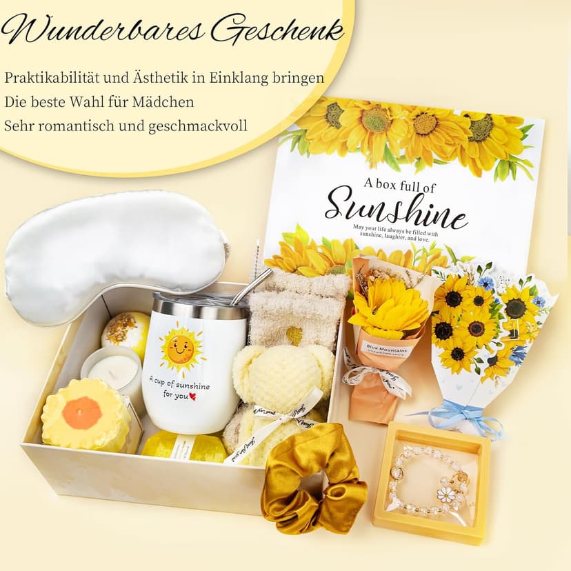 Birthday Gifts for Women, Sunflower Self-Care Package, Sending Sunshine Get Well Gifts for Women, Her, Sister, Mom, Best Friends, Unique Relaxation Spa Basket Perfect for Valentine's Mother's Day