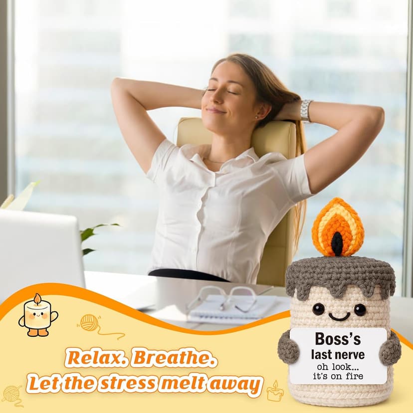 Boss Lady Female Male Gifts, Funny Birthday Christmas Leaving Gag Gift for Supervisor Manager, Handmade Crochet Candle Decor Funny Bosses Day Gifts for Women Man, Appreciation Gifts for Boss B0G2LZ6T1K