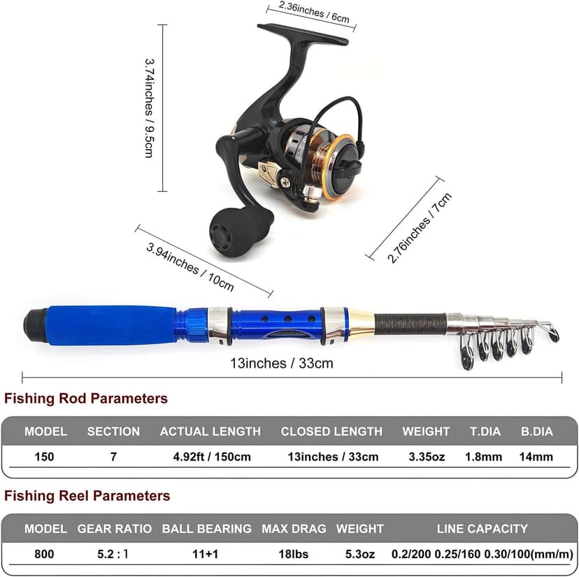 Portable 4.9Ft Telescopic Small Short Fishing Rod and Reel Combos, Shrink 13in Fishing Pole with Bag Line Hook Bait for All Season Fishing in Rivers, Lakes, Rafts, etc.