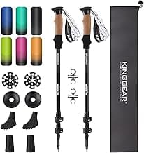 KINGGEAR Nordic Walking Stick, TP1 Hiking Poles Retractable Lightweight 7075 Aluminum, Trekking Poles with Flip Lock, Natural Cork and EVA Grip, 2pc Hiking Gear