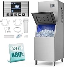 Commercial Ice Maker Machine 680Lbs/24H with 560LBS Storage Bin, Industrial Ice Machine, Self Cleaning, ETL Certified, Ice Ready in 5-15min, Perfect for Restaurant Bar Cafe,Silver