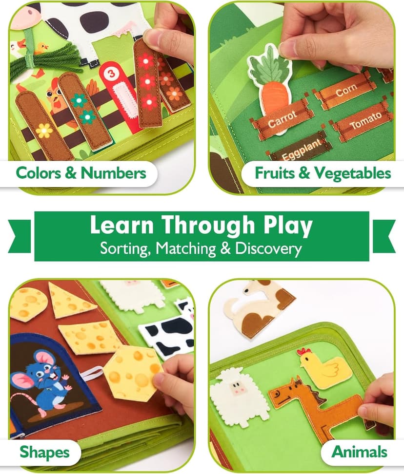 1 Year Old Boy Gifts Educational Quiet Activity Books 10 Pages, Toddler Christmas Stocking Stuffers One Year Old Travel Toys hahaland Busy Book for Toddlers 1-3 - Montessori Toys 1 Year Old Busy Board B0CR3FQ58C