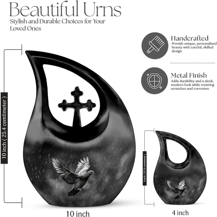 Dove Burial Keepsake Urns for Adult Male Female Ashes, Black Drop Handcrafted Cremation Urn for Human Ashes, Remembrance Gift for Loss, Burial Cremains Containers (3 Inch) B0FFTG4NMQ