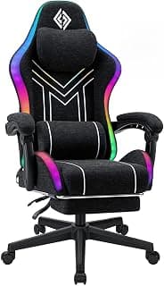 HOFFREE Gaming Chair with Music Rhythm LED Lights and Bluetooth Speakers, Fabric Ergonomic Computer Chair with Footrest, Reclining Video Game Chair for Gaming & Office, Dark Black