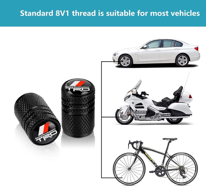 4pcs Tire Valve Stem Caps, Compatible with Toyota TRD Sequoia Tundra Tacoma 4Runner Trucks Series Stem Cap Universal Car Air Cover Car Accessories for Cars, SUV, Truck, Motorcycles Black