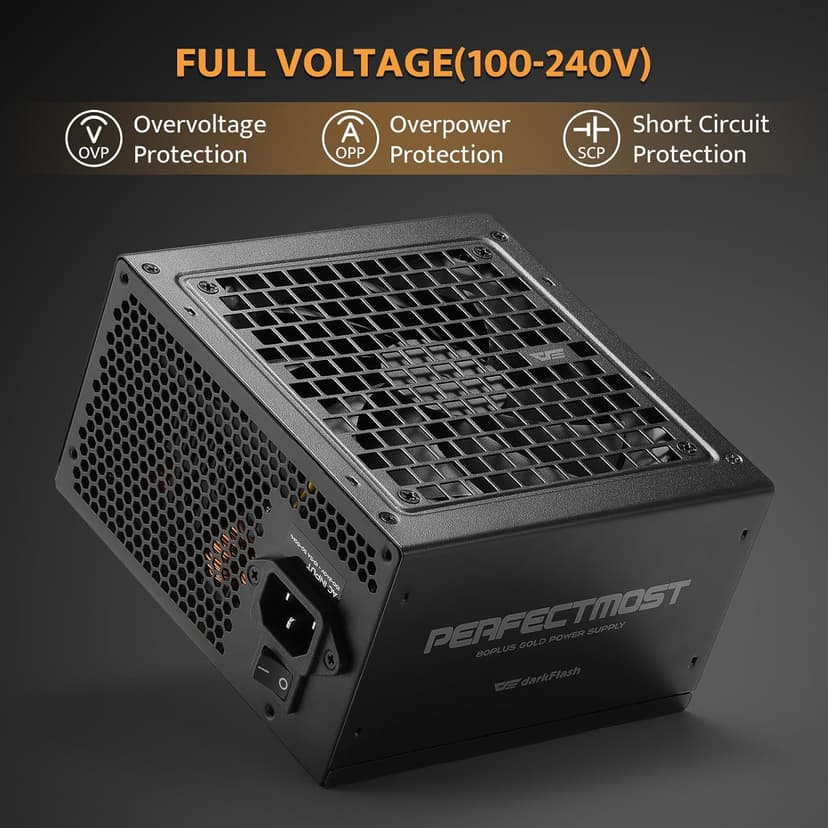 darkFlash PMT850 Fully Modular Power Supply ATX 3.1& PCIe 5.1 Ready, 2 x 12VHPWR Cable Included, 100% Japanese 105°C Capacitors, 80 Plus Gold Gaming PSU, Compact 150mm Size, 5 Year Warranty(Black)