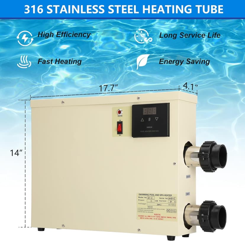 11KW 240V Pool Heater for Above Ground Pool, Electric Swimming Pool Heater with Touchscreeen, Hot Tub Thermostat for Spa, Bathtub, Above Inground Pool, 1500 Gallons (11KW)