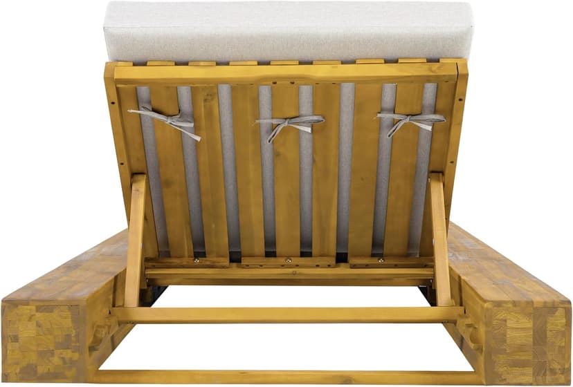 Christopher Knight Home Tory Acacia Wood Chaise Lounge Chair Outdoor Set of 2, Poolside Sun Lounger Recliner, Patio Outdoor Chaise Lounge with Cushions, Adjustable Backrest Lounge Sofa, Beige+Teak