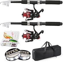 Tripquips Fishing Rod, 6.9ft 2Pcs Telescopic Fishing Rods Set, Carbon Fiber Fishing Pole, 2PCS Spinning Rod and Reel Combo with Carrier Bag Freshwater Fishing Rod and Reel Combos Kits Fishing Gear