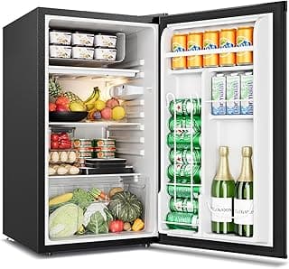 Feelfunn Mini Fridge with Freezer - 3.2 Cu.Ft Single Door Mini Refrigerator with Adjustable Thermostat, Small Fridge for Bedroom, Apartment, Dorm - Black