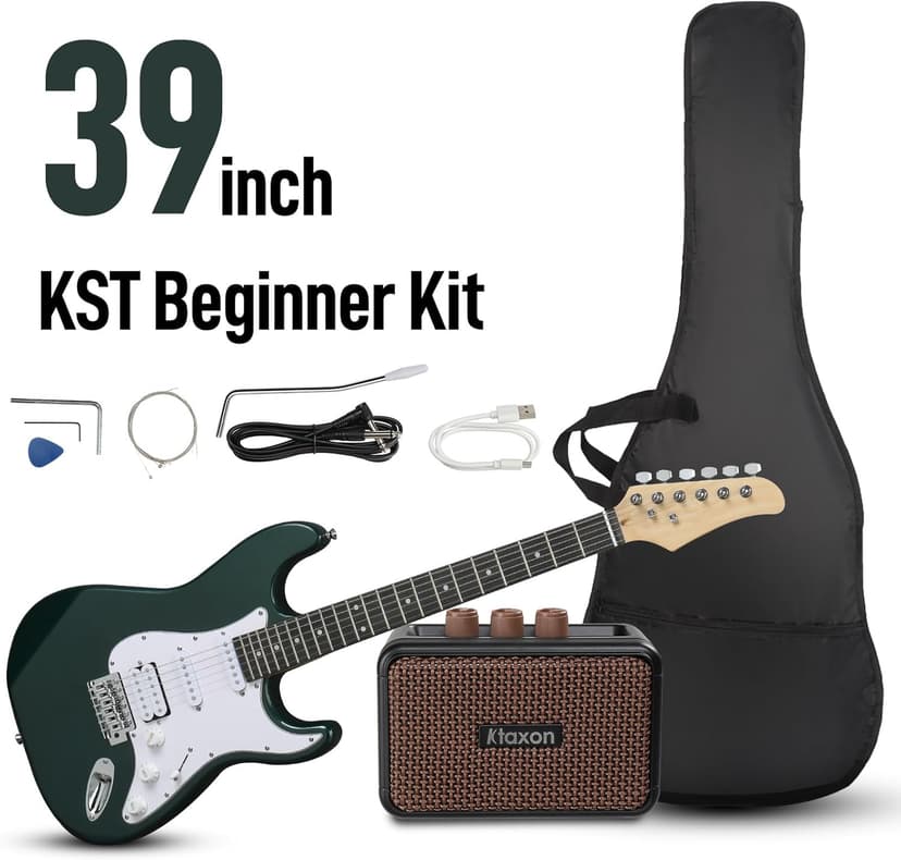 Ktaxon 39 Inch Electric Guitar Kit for Beginner, HSS Pickups 6 String Solid-Body Full Size Adults Electric Guitars W/Amplifier, Bag, Strap, Cable, Accessories - Green