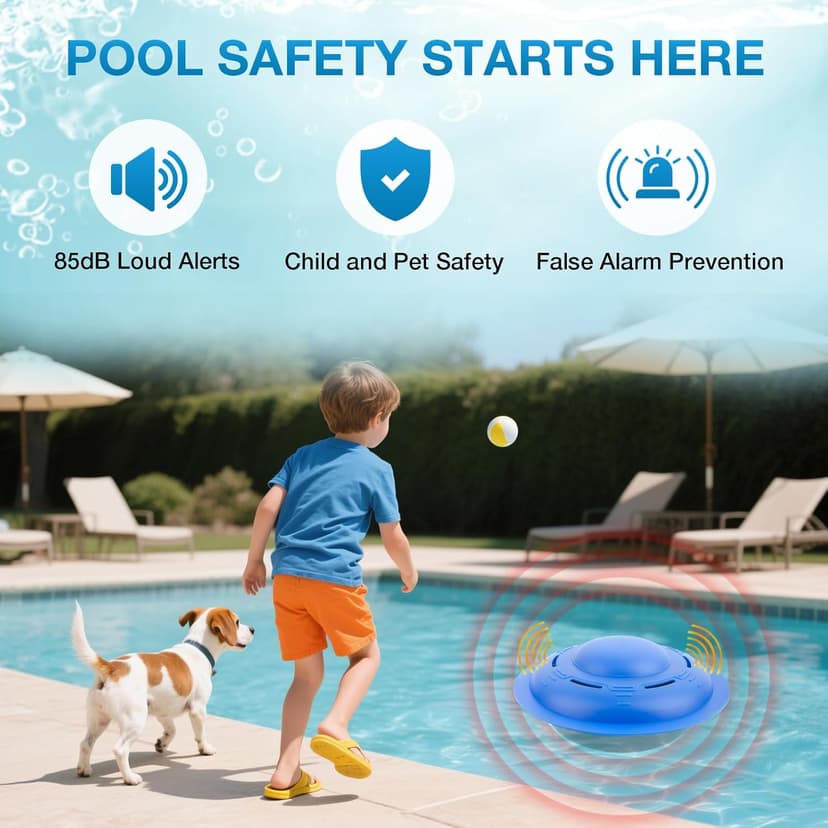 Pool Alarm, Pool Alarm for Inground & Above Ground Pools, Loud Pool Safety Alarms on Home and Pool Units, Helps Protect Kids or Pets, Easy Installation with Adjustable Sensitivity, Blue