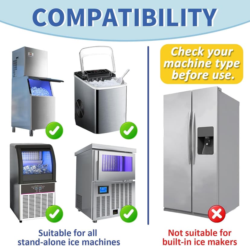 Ice Machine Cleaner Maker and Descaler - 100 Ice Maker Cleaner Tablets Compatible with All Major Brands, Nickel Safe Descaler Countertop Portable Commercial Icemaker Cleaning Solution