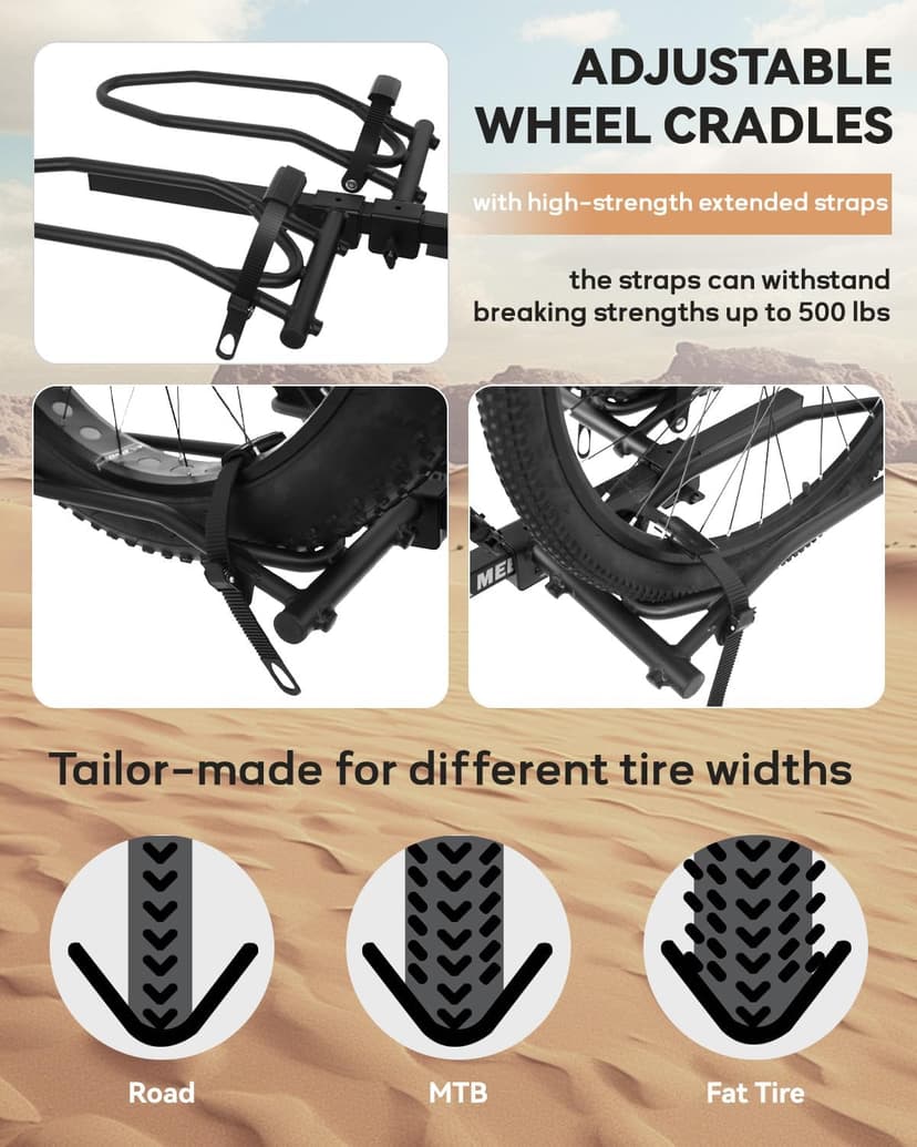 Bike Rack Hitch with Lock, Platform 2-Bike Rack for Car SUV RV Camper Truck Trailer, Hitch Bike Rack for Fat Tire, Mountain Bikes, EBikes and EMTB, 180 lbs Capacity Bike Carrier for 2" Receiver