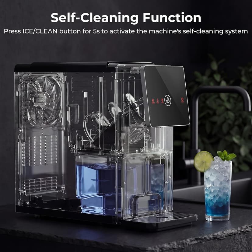 Antarctic Star Nugget Ice Maker Countertop, 33 Lbs/24H, Automatic Ice Dispenser, Self-Cleaning Portable Ice Machine, 1.8L Water Tank, Touch Screen & Auto Ice Drop, for Home/Office/Kitchen