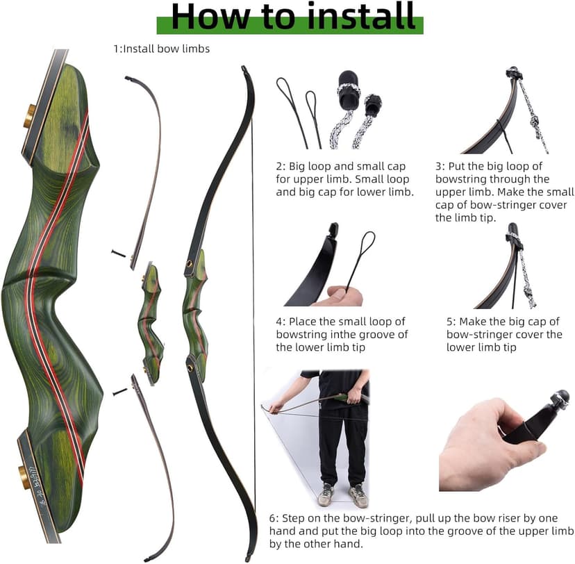 Archery 60" Recurve Bow and Arrow Set for Adults, 30-50lbs Right Hand Wooden Hunting Bow for Outdoor, Hunting and Practice, Standard Target Archery Beginner Recurve Bow and Arrows Kit