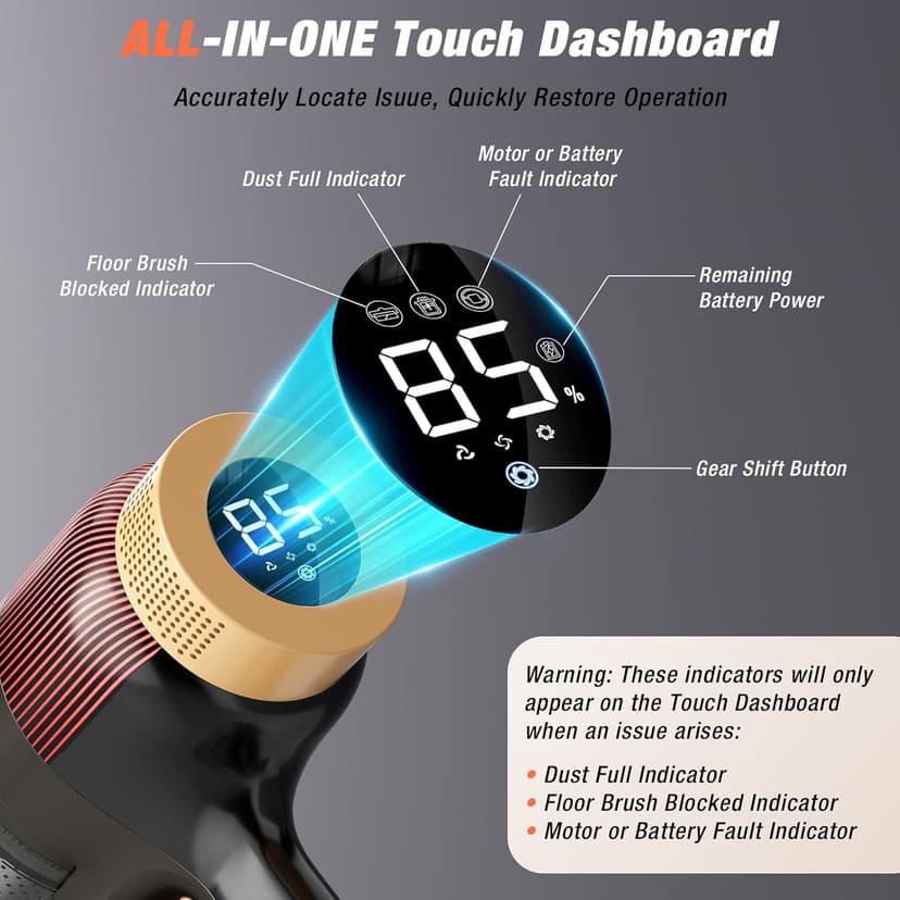 Cordless Vacuum Cleaner, 580W 48KPA 70 Mins Vacuum Cleaners for Home, Self-Standing Stick Vacuum with Touch Screen, Wall Mount Charge, Ultra High-Power Brush for Pet Hair/Plush Carpet/All Floor