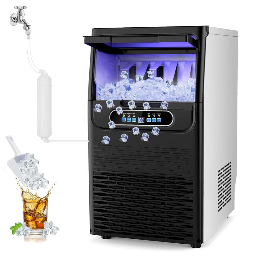 Nugget Ice Maker Machine Commercial, 80lbs/24h Undercounter Sonic Ice Machine with 20lbs Storage Bin & Dual Water Inlet, Chewable Pellet Ice for Restaurant Bar Home, Stainless Steel
