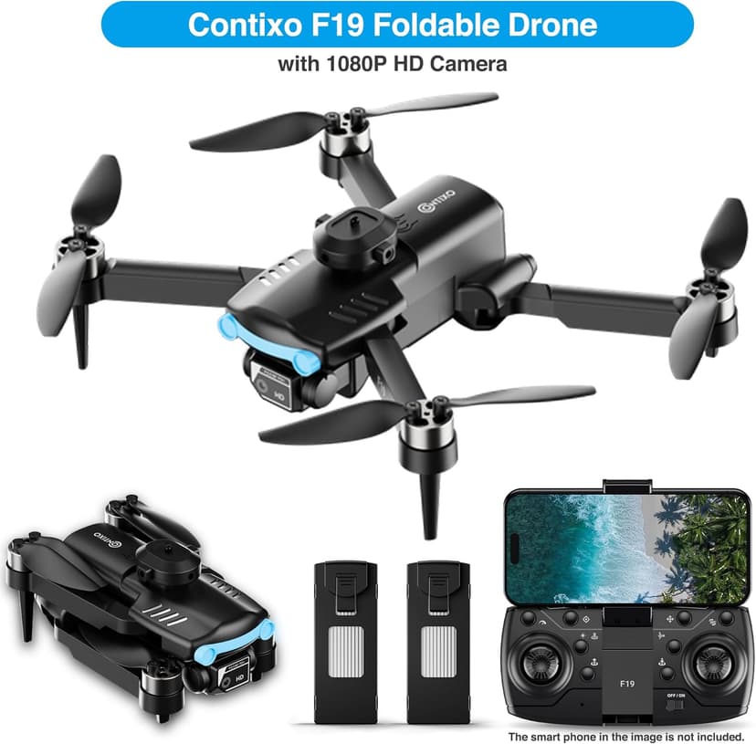 Contixo F19 Drone With 1080p HD FPV Camera, 20 Min Flight 360° Flips Brushless Motor RC Quadcopter With Altitude Hold, Obstacle Avoidance, Follow Me For Novice Beginner's Kids And Adults, 2 Batteries