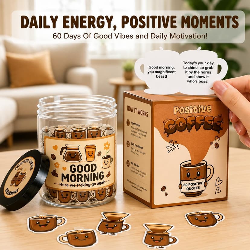 Positive Coffee Jar with 60 Affirmation Cards, Coffee Gifts For Women and Men, Dad, Mom, Coffee Themed Lover Gift, Emotional Support Latte, Cheer Up Funny Gag Gifts for Best Friends, Coworkers B0F6SGJJKC