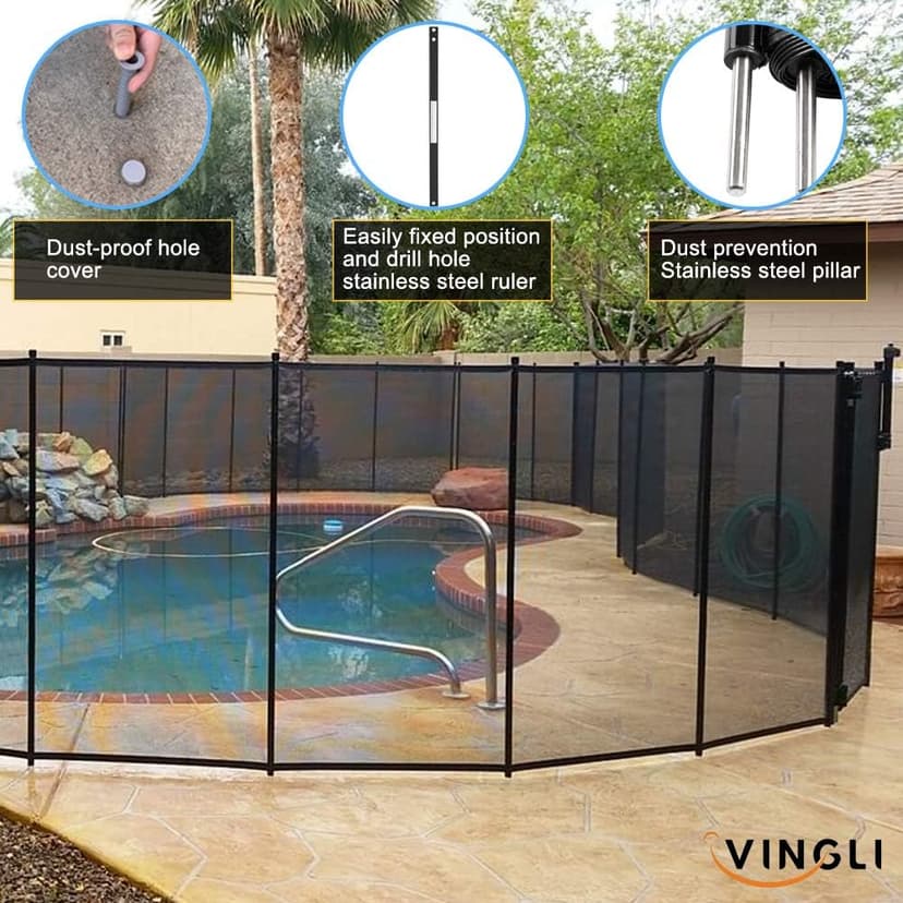 VINGLI Pool Fence 5Ft x 48Ft Swimming Pool Fence in Ground Pool Safety Fencing, Black