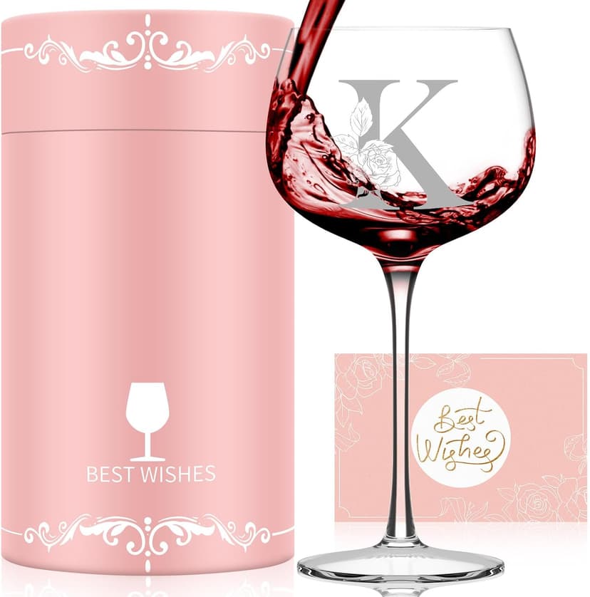 Personalized Gifts for Women, Monogrammed A-Z Wine Glass Customized Gift, Unique Christmas Birthday Gifts for Women Her Mom Friend Sister Wife Daughter Nurse (K)