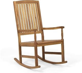 Christopher Knight Home Traditional Patio Garden Furniture Rocking Chair, Outdoor Acacia Wood Club Chair with Rocking Feature, Lounging Armchair, Solid Wood Accent Chair, Brown/Teak