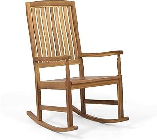 Christopher Knight Home Traditional Patio Garden Furniture Rocking Chair, Outdoor Acacia Wood Club Chair with Rocking Feature, Lounging Armchair, Solid Wood Accent Chair, Brown/Teak