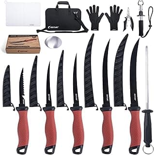 Goture Fillet Knife Fishing Kit,Bait Knife and Filet Knives with Sheath,Sharpening Rod,Fish Lip Gripper,Fishing Pliers,Cutting Board,Gloves,Stainless Steel Soap,Portable Storage Bag,Gifts for Men