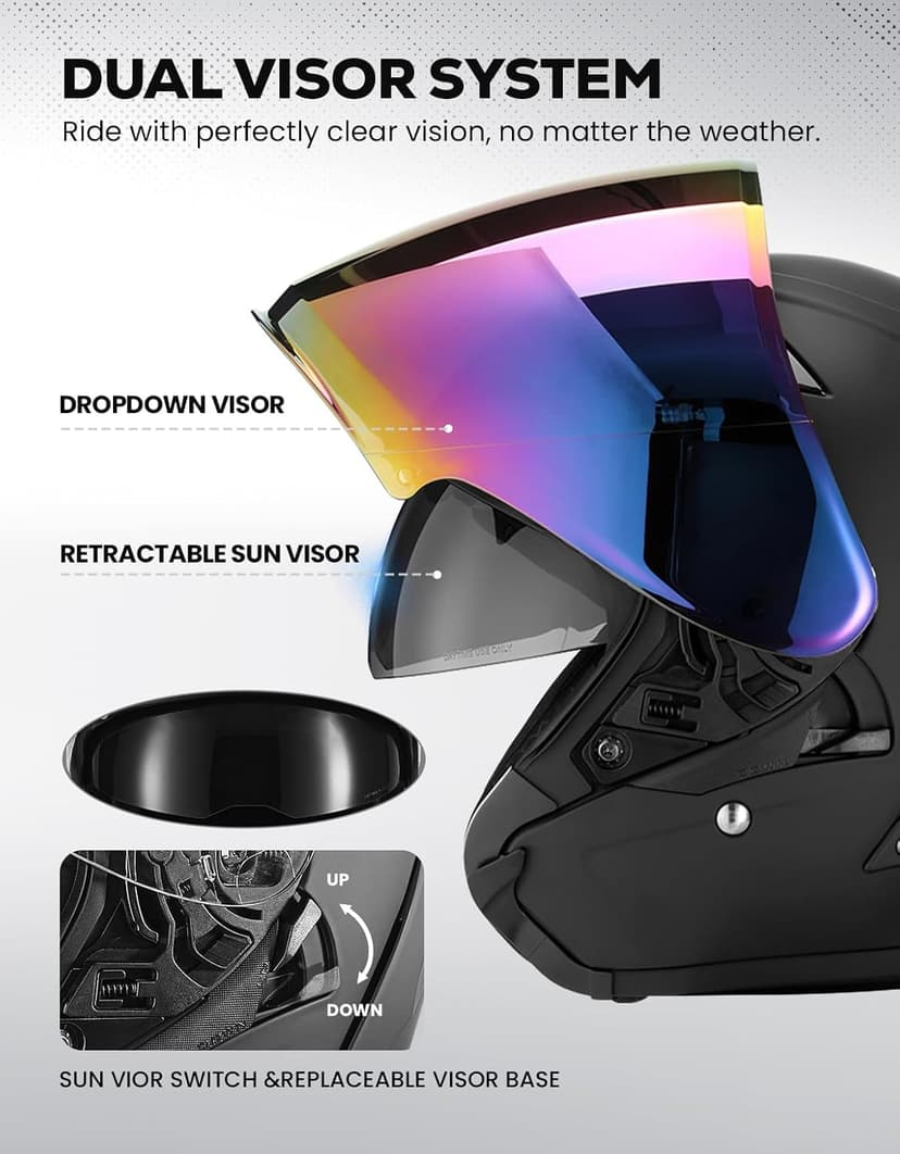 XFMT 3/4 Open Face Motorcycle Helmet Dual Visor Moped Street Bike Scooter Helmet with Internal Sunshield for Adults Men & Women, DOT Approved