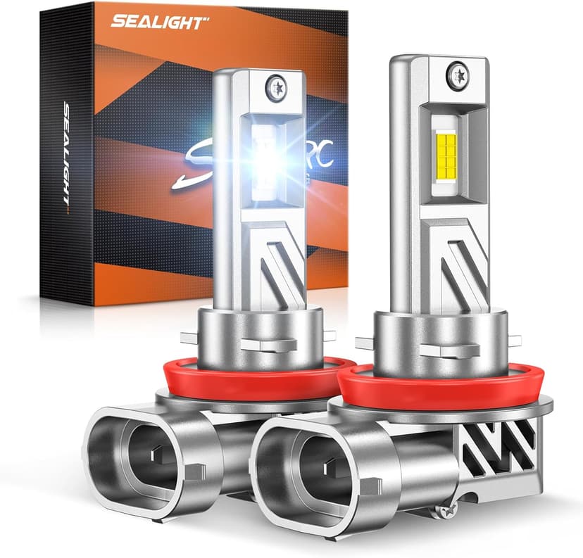 SEALIGHT H11/H9/H8 Light Bulb, 800% Brighter than Origin, 6500K Output Canbus Ready, 44,000LM Powersports IP68 80000Hrs Lifespan, 1：1 Size Installation, Pack of 2