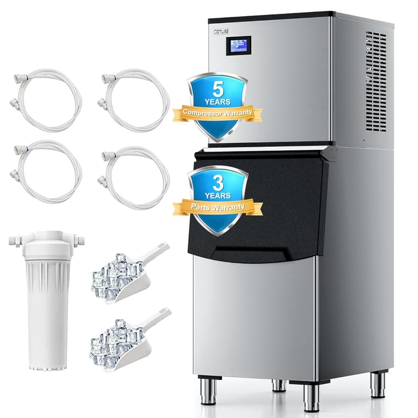 COTLIN Commercial Ice Maker, 550LBS/24H with 350LBS Storage, Commercial Ice Machine with Self-Cleaning, Ice Ready in 5–15 Min, Timing Function, Ice Thickness Adjustment, Stainless Steel, ETL Approval