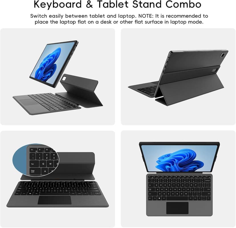 2-in-1 Laptop/Tablet (2025), Windows 11 PC with Magnetic Keyboard, 12” 2K FHD IPS Touchscreen Display, 4-core N95, 12GB DDR5 RAM 512GB SSD, 2 Stereo Speakers Computer for Home Business Students