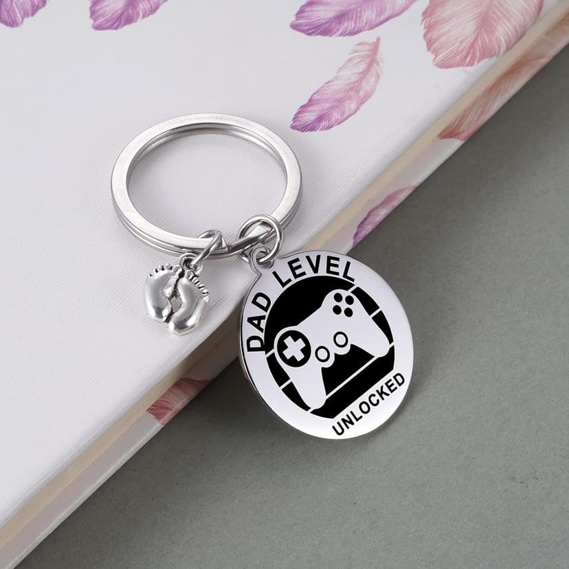 MIXJOY New Expecting Dad First Time Father's Day, Dad Unlocked Keychain with Baby Footprint Charm