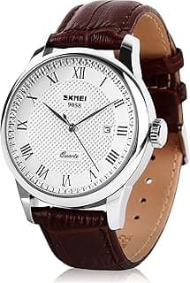 cofuo Mens Leather Band Quartz Watch, Men's Analog Business Working Roman Numeral Casual Waterproof Watches with Calendar Date Daily Dress Fashion Wristwatch - Brown