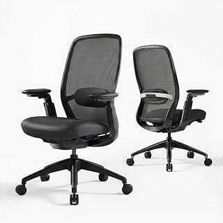 COLAMY Aether Executive Office Chair for Long Hours, One-Touch Easy Adjust Managerial Desk Chair with Levitating Seat Cushion & Pilot-Level Sync Armrests, 300 LBS Mid Back Mesh Computer Chair,Black