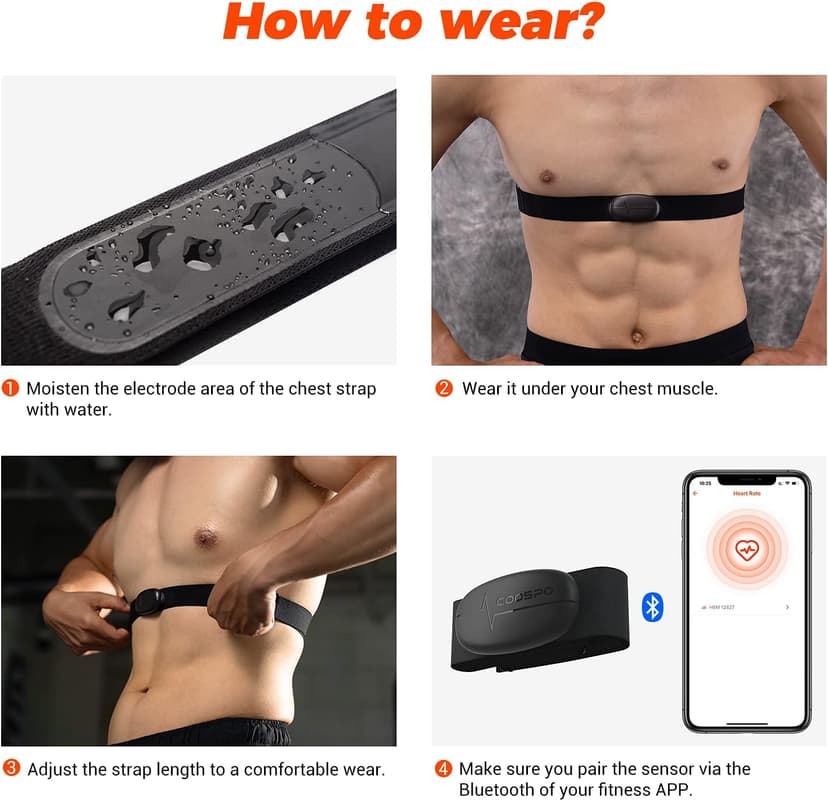 COOSPO H6 Heart Rate Monitor Chest Strap Bluetooth 4.0 ANT+ IP67 Chest Heart Rate Sensor for Peloton Polar DDP Yoga Map My Ride Garmin Sports Watches