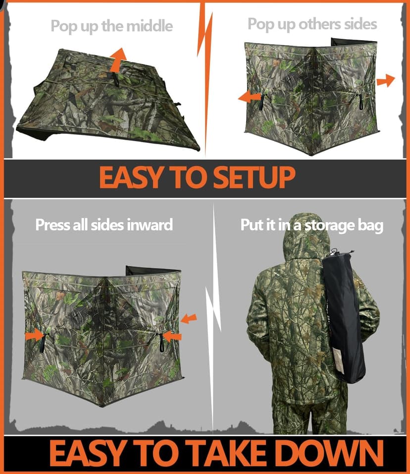 Hunting Blind for Turkey, 3-Panel See-Through Turkey Blind, Full 360° Visibility Pop Up Ground Blind