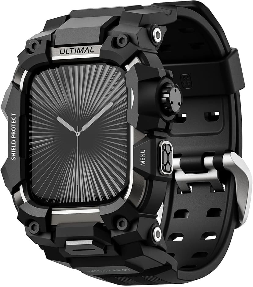ULTIMAL Rugged Case with Band for Apple Watch 46mm,Compatible with Apple Watch Series 11/10, Military Grade Shockproof Bumper Cover for iWatch Tactical Band Men (Black, 46mm)